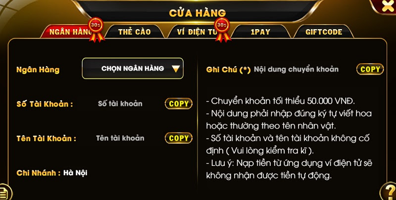 Đa dạng các phương thức nạp tiền tại cổng game Binh88  