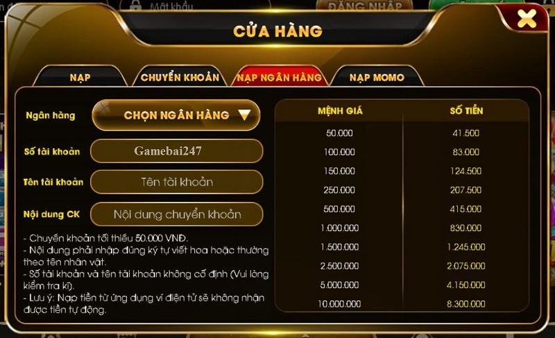 Đa dạng các phương thức nạp tiền tại cổng game 1Win Club 