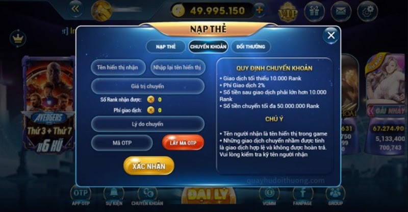 Đa dạng các phương thức nạp, rút dành cho game thủ tại đây