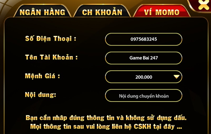 Biểu mẫu rút tiền của cổng game Binh88 