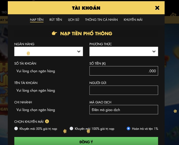 Hướng dẫn nạp, rút tiền bắn cá 11BET