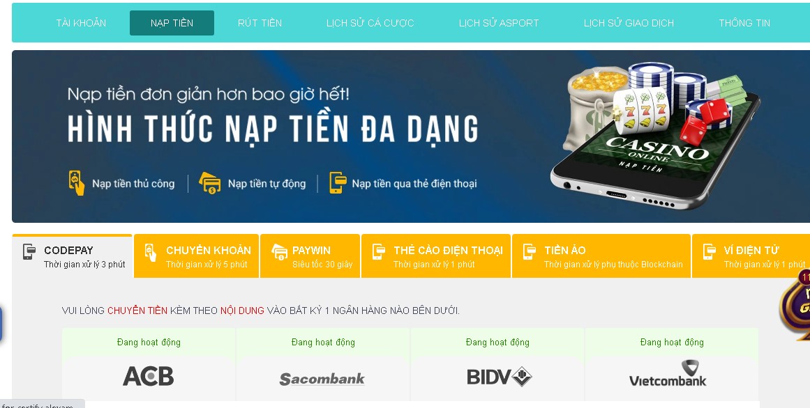 Giao dịch nạp – rút tiền tại Bắn Cá Five88