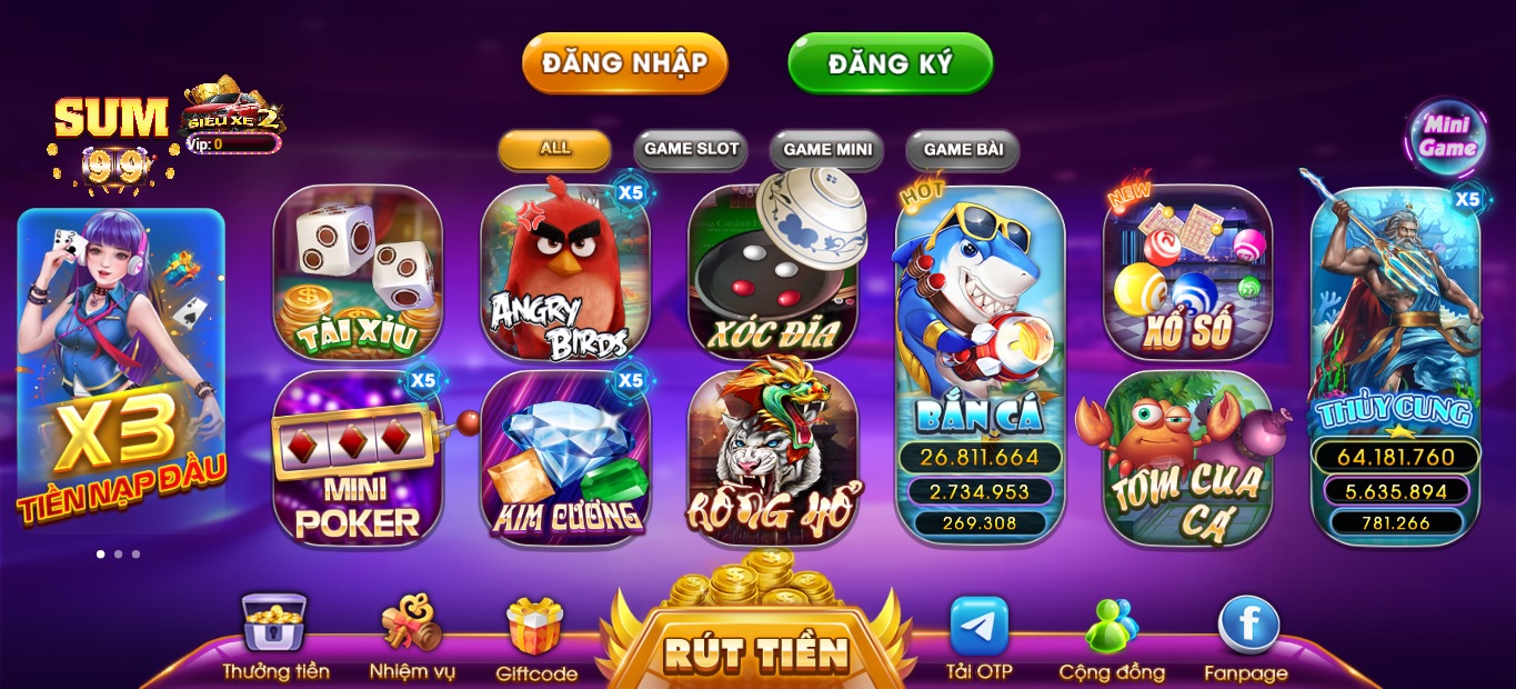 Hệ thống game Sum 99 Club đa dạng