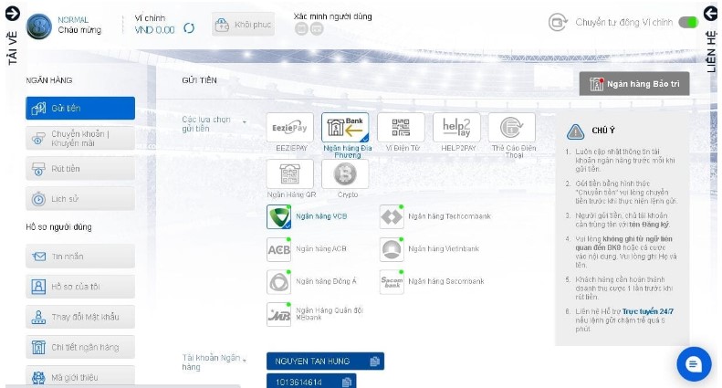Nạp qua ngân hàng