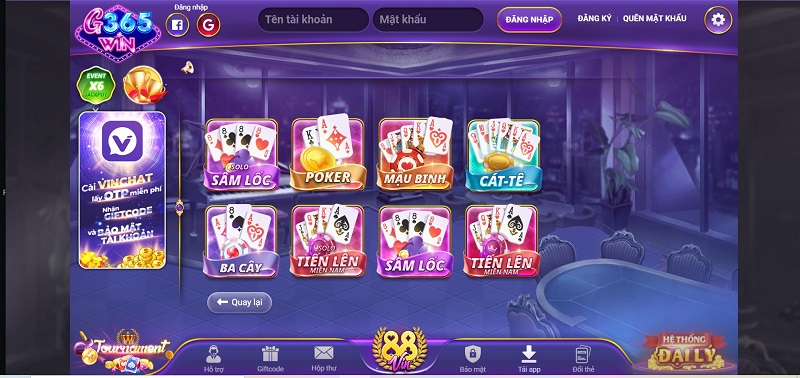 R365 Win có các trò chơi game bài đổi thưởng cực kỳ hấp dẫn