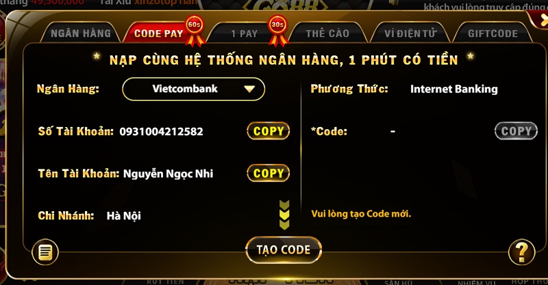 Nạp tiền đơn giản, tốc độ chỉ bằng một cái chớp mắt