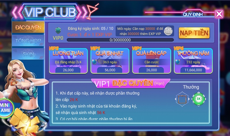 Có chế độ câu lạc bộ Vip đặc sắc