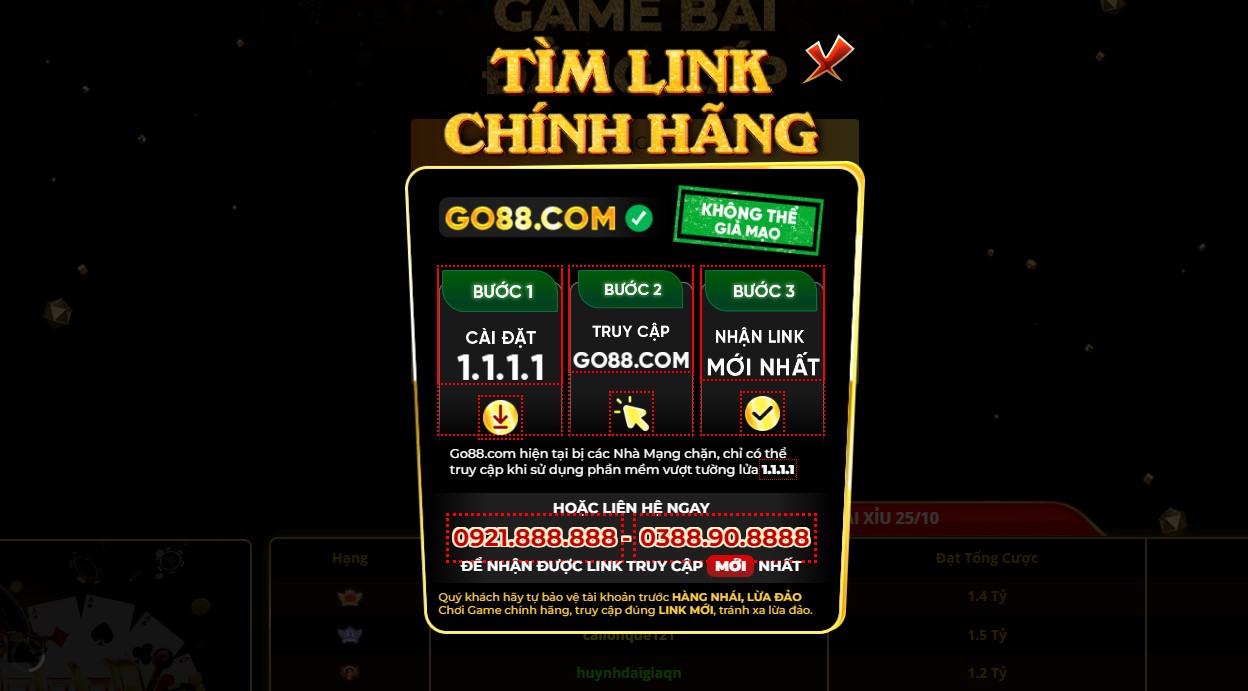 Tìm link chính hãng của Go88 tại thông qua đăng nhập